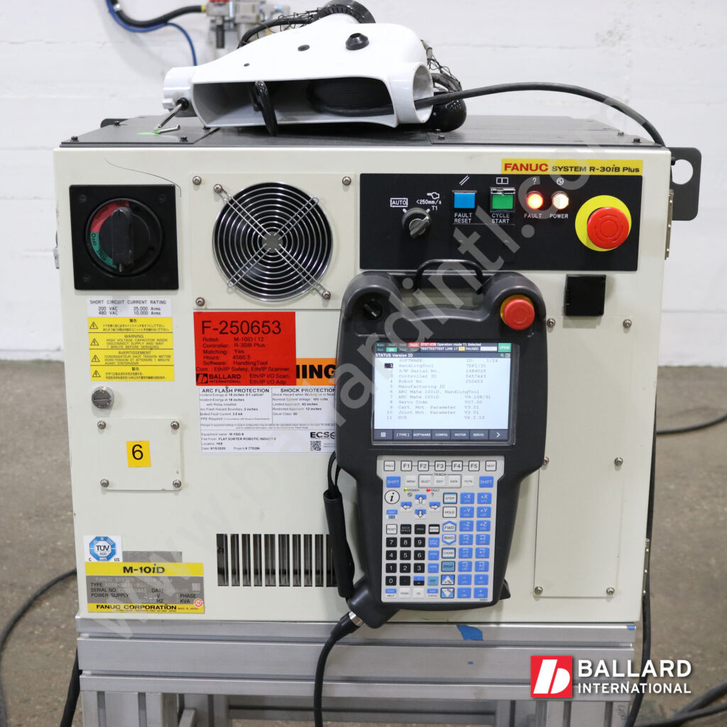 FANUC M-10iD/12 with R30iB plus controller under power with teach pendant complete industrial robot system used good condition F250653